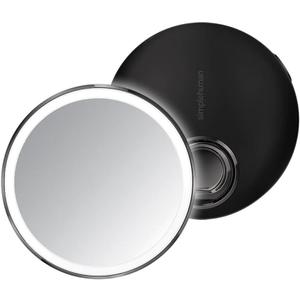 simplehuman Sensor Mirror, Lighted Compact Makeup Magnifying Mirror with Light, Round, Travel Size, Black Stainless Steel