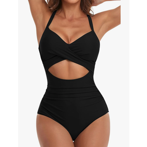 Eomenie Women's One Piece Swimsuits Tummy Control Cutout High Waisted Bathing Suit Wrap Tie Back 1 Piece Swimsuit L
