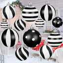 24 Pcs Large Christmas Black and White Ornament Plastic Flat Tree Decorative Hanging Ornaments Not Ball Waterproof Decor for Xmas Tree Lawn Porch Decorations