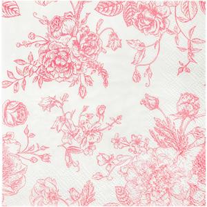 100 Floral Cocktail Napkins Pink and White Toile Paper Napkins 5 Vintage Pink Flower Bouquet Disposable Hand Towels for Bridal Baby Shower Christmas Tea Party Supplies