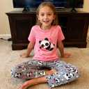 Funnycokid Girls Pajamas 3 Piece Short Sleeve Shirt Top Pants Shorts with Pockets (7-8 Years)