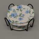 PaChyLuu Coasters Set of 6 with Holder, Small Blue Flowers Absorbent Woven Drink Cup Coasters Home Decor Tabletop Protection, 4 Inches