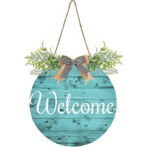 Teal Turquoise Welcome Sign for Front Door Decor Welcome Wreath Sign with Porch Hanging Bow for Farmhouse Wedding Gifts