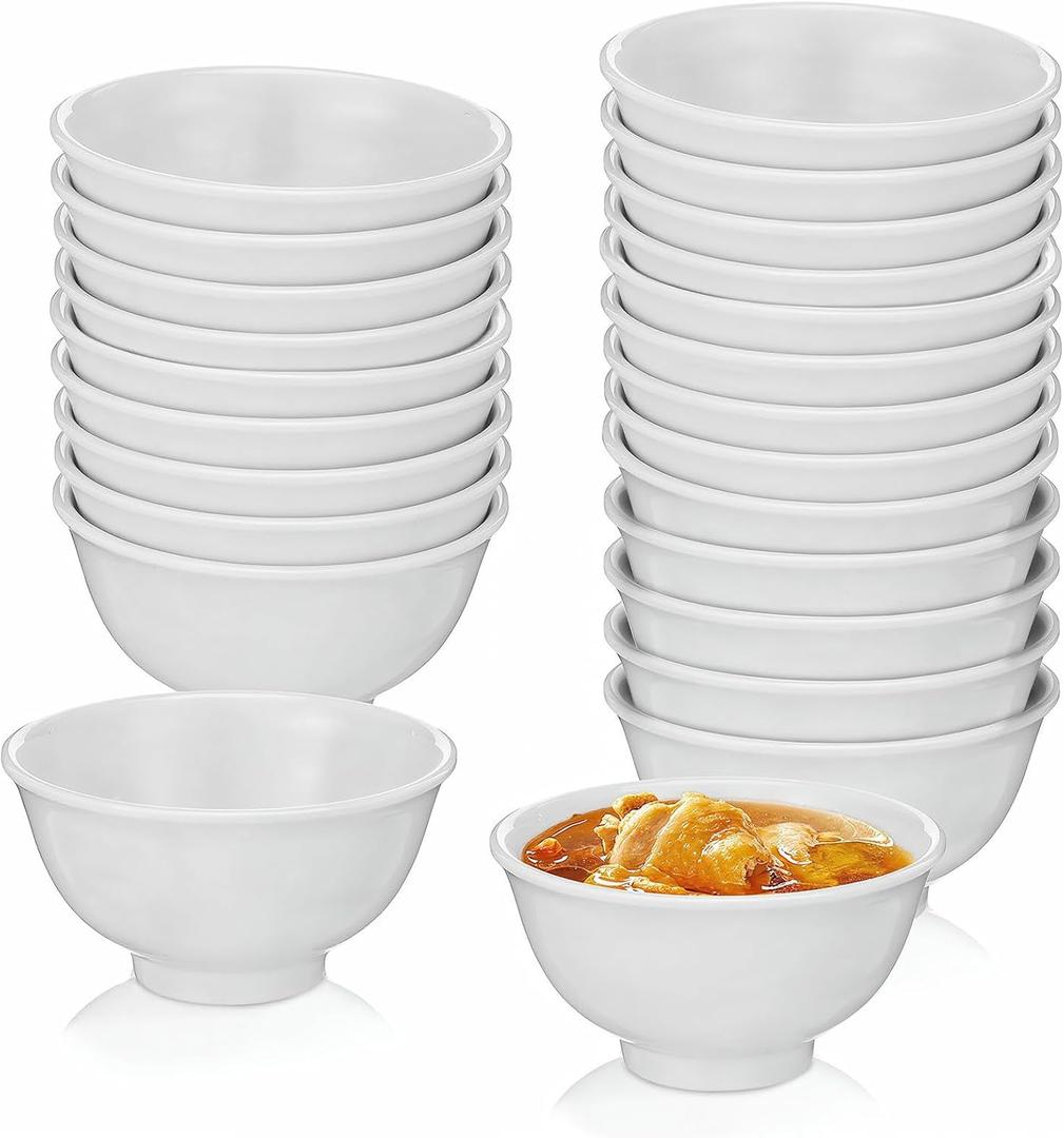 MAQUITA 24 Pieces Bowls Set Unbreakable White Dessert Soup Salad Bowls for Pasta Cereal Soup Dishwasher Safe