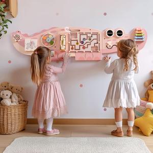 ROBOTIME Crocodile Busy Board Wall Panels for Toddlers, Pink Montessori Sensory Activity Board, Montessori Sensory Wall-Mounted Learning Center Toy for Kids Room, Educational Toys for Boys & Girls