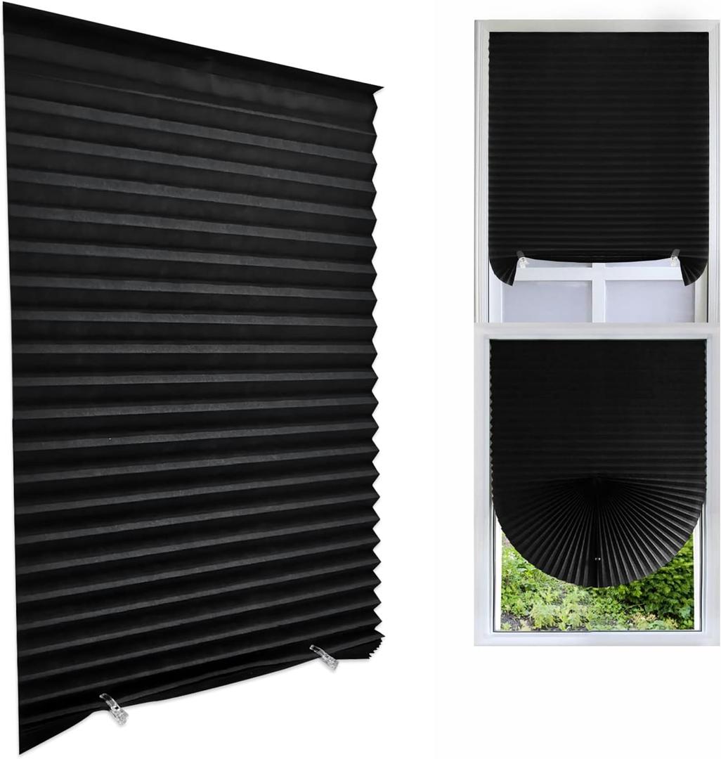 Cordless Blackout Pleated Fabric Shade Window Shades Blinds Darkening Temporary Light Filtering Pleated Paper Shade Easy to Install and Cut for Home Bedroom Office Windows HxW(59" x 35")
