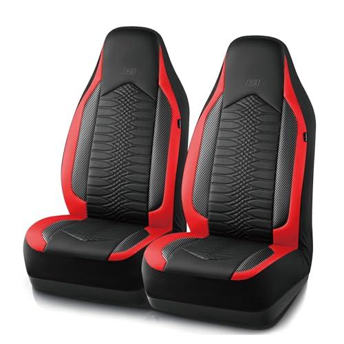 Skechers Memory Foam Car Seat Covers, Leather High Back Seat Covers Quilting Design,Waterproof Sports Car Seat Covers Front Seats,Airbag Compatible, Universal Fit for Most Cars, SUVs,Trucks,Red