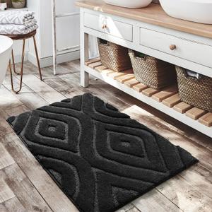 DEXDE Bathroom Rugs 20x32 Inches - Boho Bath Rug Geometric Non-Slip Machine Washable Soft Quick Dry Plush Bath Mat for Bathroom, White