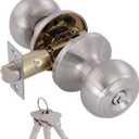 Door Knobs Interior Keyed Difference Entry Front Bedroom Doorknobs with Lock Flat Ball Handle Lock Sets in Satin Nickel