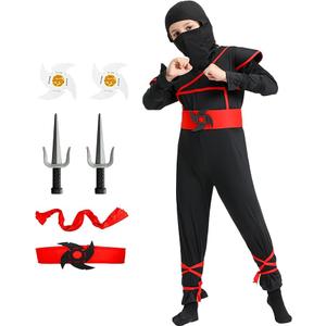 Bad boy league Kids Ninja Costumes Halloween Boys Ninja Cosplay Set Ninjas Costume for Role Play Halloween Party (Kids-S-4/5T Black)