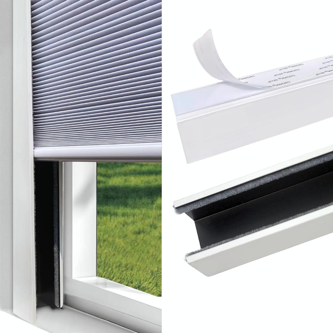 U Channel Blackout PVC Light Blocking Strips for Roller Blinds Light Gap Blockers Window Shades Side Tracks Cordless Shades/Bedroom Sleep, Fits Curtain Rod Bottom Thickness ≤1.3" (White,58",2Pcs)