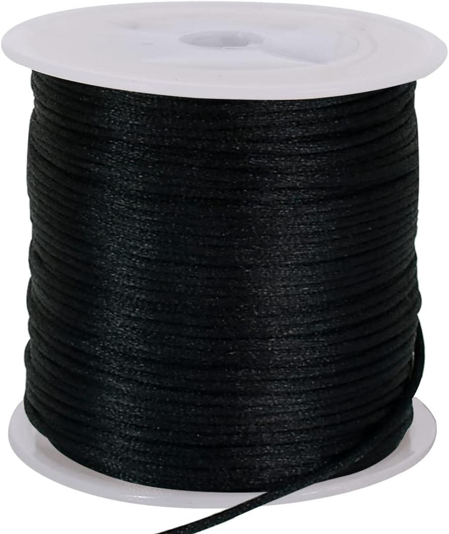 TONIFUL 1.5mm x 50 Yards Black Nylon Cord Satin String for Bracelet Jewelry Making Rattail Macrame Trim Cord Necklace Bulk Beading Thread Kumihimo Chinese Knot Craft