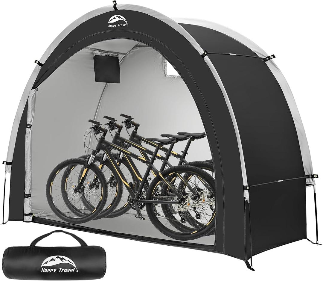 Happy Travel Bike Storage Tent Shed, Outdoor Waterproof Bicycle Covers Shelter with Window for up to 8 Bikes, Oversized Outside Portable Sheds for Lawn Mower, Garden Tools, Size: 5x7x5.6ft