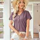 LAISHEN Women's V Neck Summer Tops Casual Henley Button Down T Shirts Tunic 2024 (L)