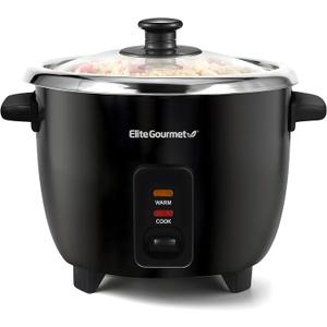Elite Gourmet ERC006SS 6-Cup Electric Rice Cooker with Stainless Steel Inner Pot, Makes Soups, Stews, Porridges, Grains and Cereals, 6 cup (3 cups uncooked), Black