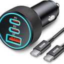 67W 3-Port Super Fast Type C Car Charger USB C for Samsung Galaxy S25 S24 S23 S22 S21 Ultra, iPhone 17/Air/16/15 Pro Max, Android, PD/QC Car Phone Adapter Accessories for Men Women + 3FT USB-C Cable