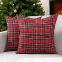 CARRIE HOME Christmas Scottish Tartan Plaid Pillow Covers 18x18 Red and Green Plaid Outdoor Pillows Set of 2 Christmas Decor for Living Room
