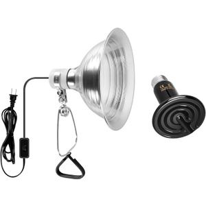 Simple Deluxe 150W Ceramic Reptile Heat Lamp Bulb & 150W Clamp Light with 8.5" Aluminum Reflector Combo for Amphibian Pets, Silver 2024 Version