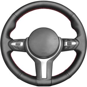 MEWANT Steering Wheel Cover for BMW F87 M2 F80 M3 F82 M4 M5 F12 F13 M6 F85 X2 X5 M F86 X6 M F33 F30 M Sport Microfiber Leather Hand Sewing Steering Wheel Wrap (no stripe + red thread)