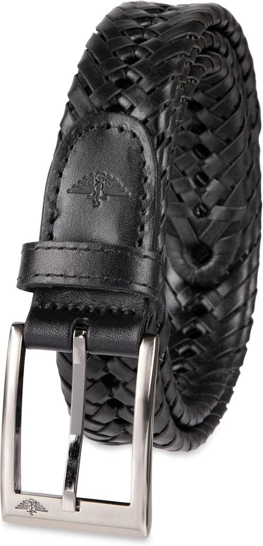 DOCKERS mens Braided Belt (38, Black Silver Buckle)