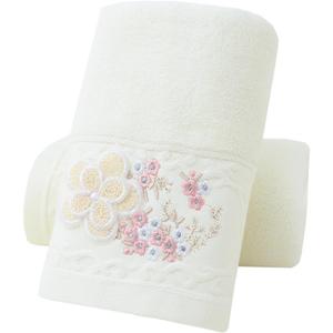 Pidada Hand Towels Set of 2 Embroidered Floral Pattern 100% Cotton Absorbent Soft Decorative Towel for Bathroom (Ivory)