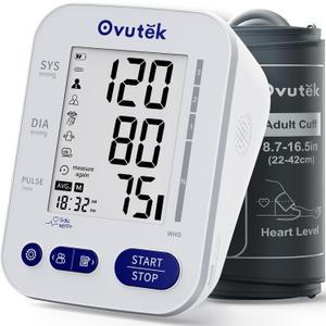 Ovutek Blood Pressure Monitors for Home Use: Large BP Cuff with 240 Memories for 2 Users, Upper Arm Blood Pressure Machine, Accurate BP Monitor with Batteries Type-C Cable (White)