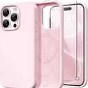 GONEZ Magnetic for iPhone 15 Pro Max Case, [Compatible with MagSafe] Anti-Scratch Microfiber Lining & Screen Protector, Shockproof Slim Phone Silicone Cover 6.7 inch, Chalk Pink