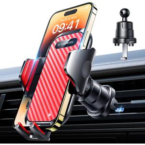 VANMASS Car Phone Holder Mount 2025 Upgraded [Patent Steel-Hook] Car Vent Phone Mount Clip Military-Grade Shockproof Cell Phone Car Mount Handsfree Truck Stand Vent Cradle for iPhone 16 Android,Red