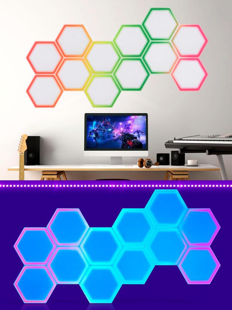 12 Pack Blacklight Acoustic Panels, 14"X 12" X 0.4" Hexagonal UV Reactive Sound Proof Panels for Wall, Sound Absorbing with Self-Adhesive, DIY Decor for Computer Game Room, Bedroom
