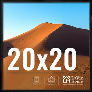 LaVie Home 20x20 Picture Frame for Wall Display, 20x20 Black Picture Frame with HD Plexiglas, 20 x 20 Square Frame 1 Pack, Display Frame for Vertical or Horizontal, Classic Collection