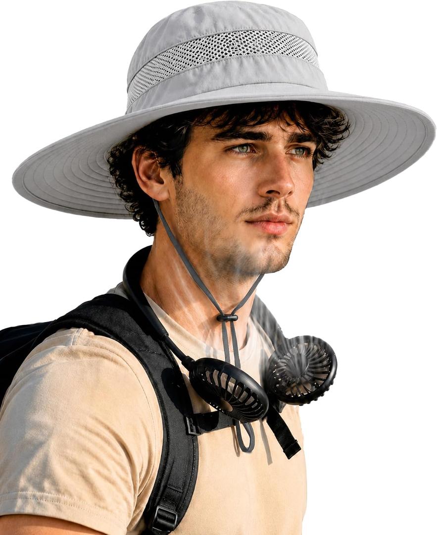 Sun Hats for Men, Wide Brim Fishing Bucket Hat (Beige)