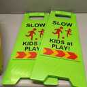 Slow Kids at Play Signs for Street, Double-Sided Text and Graphics with Reflective Tape, Children at Play Safety Sign for Neighborhoods Schools Park Sidewalk Driveway (2-Pack Green)