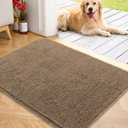 OLANLY Dog Door Mat for Muddy Paws 40x32, Absorbs Moisture and Dirt, Absorbent Non-Slip Washable Doormat, Quick Dry Chenille Mud Mat for Dogs, Entry Indoor Entryway Carpet for Inside Floor, Tan