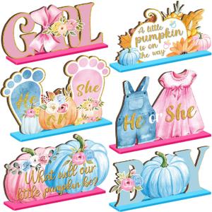 6 Pcs Fall Little Thanksgiving Pumpkin Decorations Gender Reveal Party Table Centerpieces is on The Way Table Decor Boy Girl Toppers for Autumn Home He or She Party(Pink and Blue,Cute)