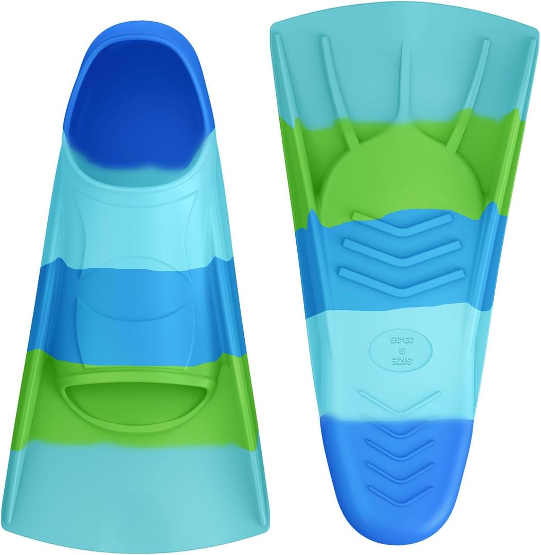 Gintenco Swim Fins, Kids Swim Training Fins for Lap Swimming, Travel Size Flippers with Mesh Bag, Silicone Swimming Fins for Kids Teens Adults Women Men (S(Jr 2-3/ US Women 3-5), CH10)