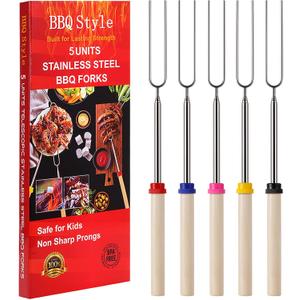 Marshmallow Roasting Sticks, Telescoping Smores Sticks for Open Fire Pit, 32 Inch Long Marshmallow Toasting Barbecue Forks Smores Skewers for Campfire Camping Hotdog Hot Dog Bonfire Grill, 2 Packs of 5
