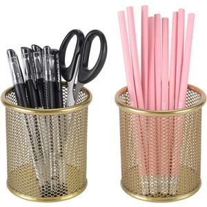 PAG Pencil Holder for Desk, 2 Pack Desktop Pen Cup, Office Supplies Desk Organizers and Accessories Organization, Makeup Brush Holder, Gold