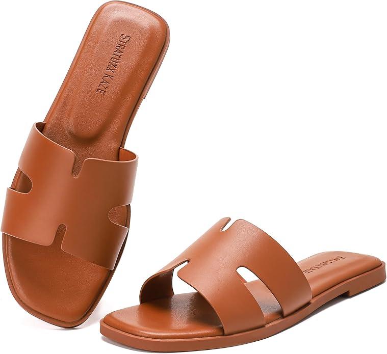 Stratuxx Kaze Women's Open Toe Flat Dress Slide Sandals, 8