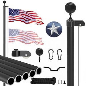 SKGPOLE 20FT Sectional Flag Pole Kit, Extra Thick Heavy Duty Aluminum Flagpoles for Outside House Inground with 3'*5' American Flag and Black Ball Topper for Residential or Commercial Use, Black