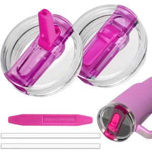 2 Pack 40 oz Tumbler Flip Straw Lid for Stanley Quencher ProTour Leak Proof Lid Replacement for Stanley H2.0 Quencher, Spill Proof Reusable Lid for Stanley Cup Accessories (Rose & Rose, 40 oz)