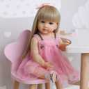 Reborn Baby Dolls Silicone Full Body Girl 22 inch Lifelike Toddler Doll Realistic Reborn Dolls Waterproof with Blond Long Hair Pink Dress for Birthday Gifts
