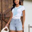 luvamia Jean Shorts for Women Trendy Wide Leg Mid Thigh Casual Summer Stretchy Denim Shorts Jorts with Braided Pockets (Blue, M)