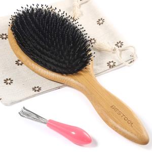 BESTOOL Hair Brush, Boar Bristle Hair Brushes for Women men Kid, Boar & Nylon Bristle Brush for Wet/Dry Hair Smoothing Massaging Detangling, Everyday Brush Enhance Shine & Health (Round) (Natural)