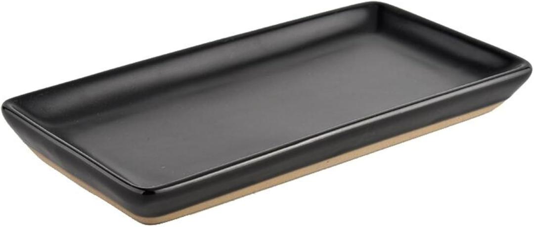 Sweet Water Decor Matte Black Stoneware Tray | Kitchen and Bathroom Dispenser Holder | Jewelry Dish | Glass Soap Holder for Bottles | Long Plate for Counter Tops | Vanity Decor