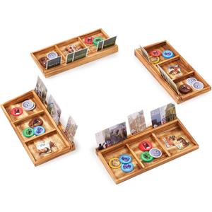 Playing Card Holder for Seniors Adults, Set of 4 Widen Card Slots Card Holders for Playing Cards, Wooden Cards Holder with Detachable Divider for Card Game Bridge Canasta Strategy (5" X 11.8" X 1.2", Carbonized Brown)