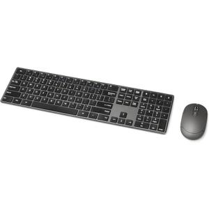 Amazon Basics Ultra Premium Wireless Keyboard and Mouse Combo, Rechargeable, Full-Size with Number Pad, Sleek Design, Plug and Play, Quiet Typing, 2.4GHz USB Receiver, Black (QWERTY)