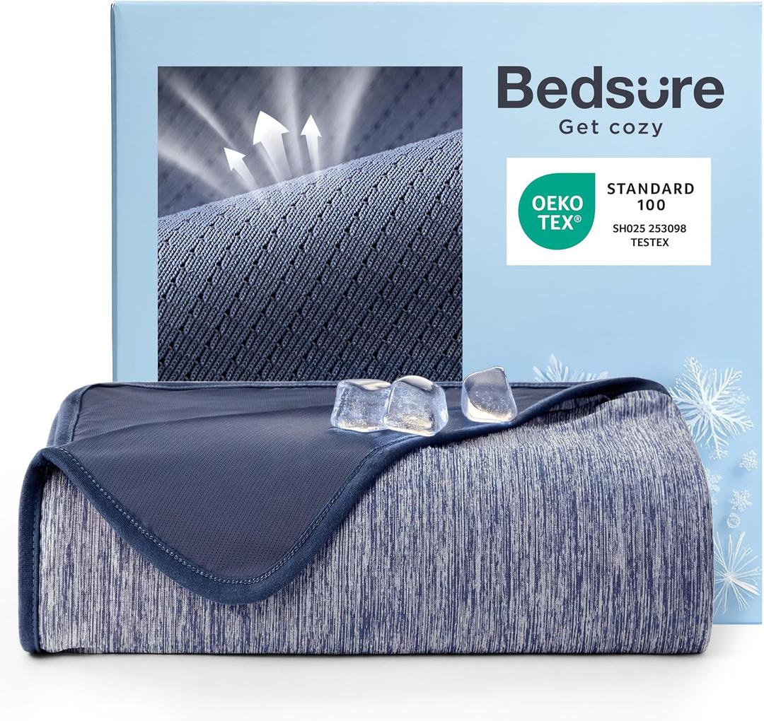 Bedsure Summer Cooling Blanket Queen Size for Hot Sleepers with Sports Mesh Design, Arc-Chill Q-Max 0.4 Lightweight Breathable Ice Cold Blanket for Night Sweats, 90 x 90 Inches, Mesh Navy