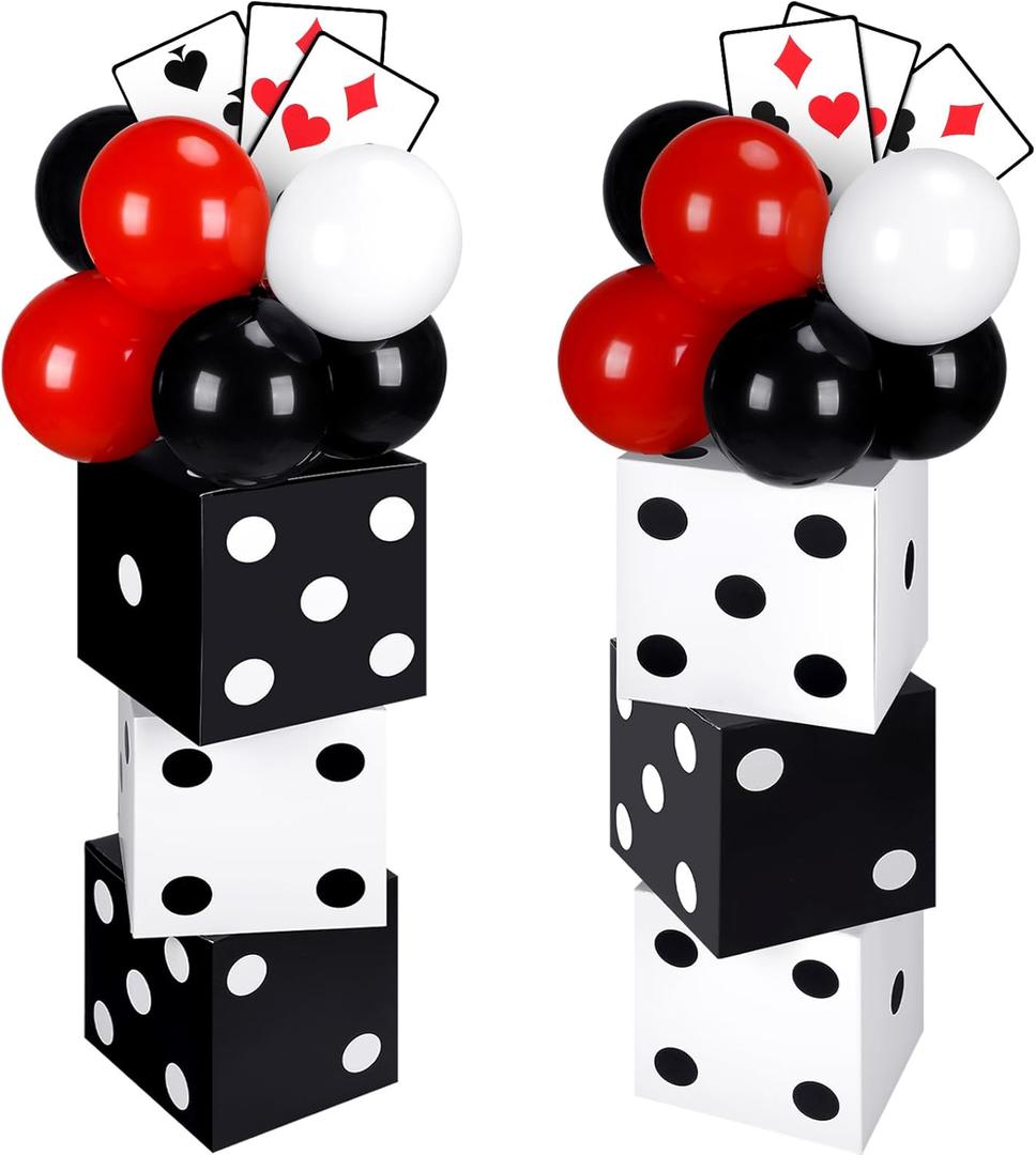 60 Pcs Casino Themed Party Decorations Set 6 Pcs 11 Inch Large Casino Dice Favor Boxes 6 Jumbo Poker Cards Accessory 48 Pcs Red Black and White Balloon for Las Vegas Game Night Party Decor