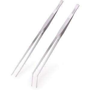 VORESTIC Straight and Curved Aquarium Tweezers Set 18 Inch, Stainless Steel Long Tweezers for Fish Tank Planting, Aquascaping, Reptile Feeding Tongs, Terrarium Tool and Aquarium Tongs (Silver)