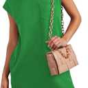 Poetsky Women's Summer Casual T Shirt Dress Short Cap Sleeve Crewneck Loose Basic Shift Mini Dresses (Green, L)